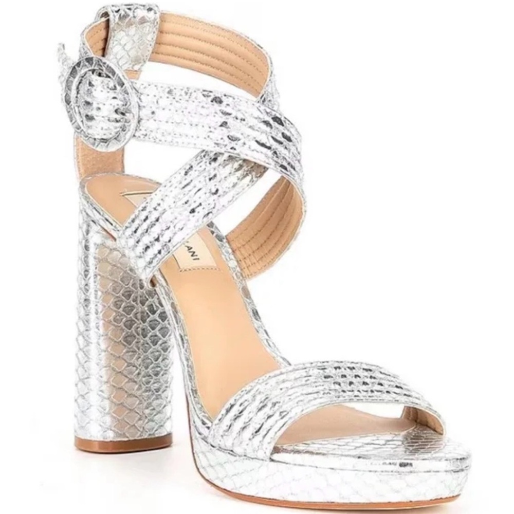 ANTONIO MELANI Shiny Silver Snakeskin Heels